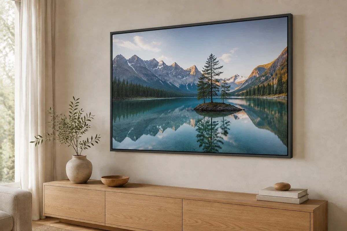 Leinwand 120 x 80 cm im Premium-Schattenfugenrahmen an der Wand