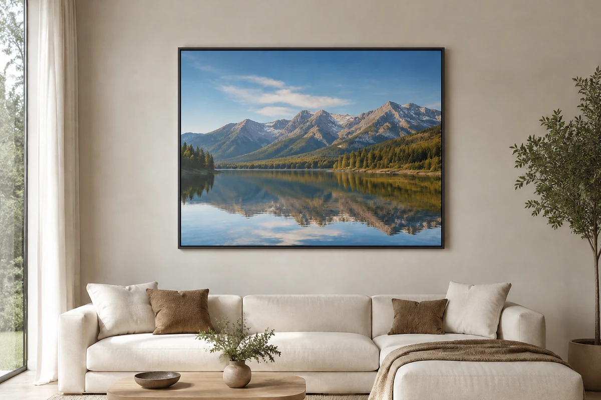 Leinwand 120 x 90 cm im Premium-Schattenfugenrahmen an der Wand