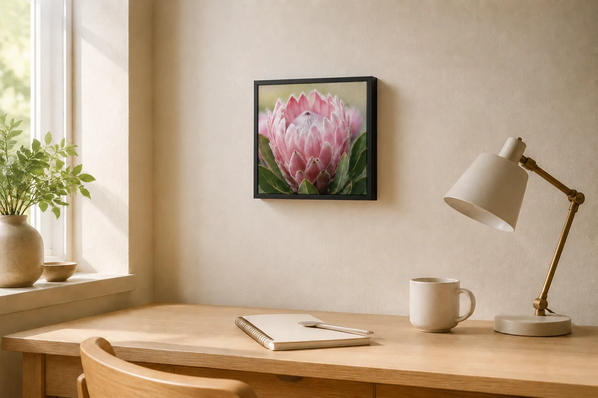 Leinwand 20 x 20 cm im Premium-Schattenfugenrahmen an der Wand