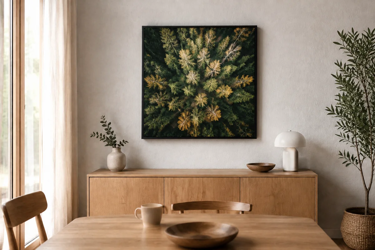 Leinwand 60 x 60 cm im Premium-Schattenfugenrahmen an der Wand