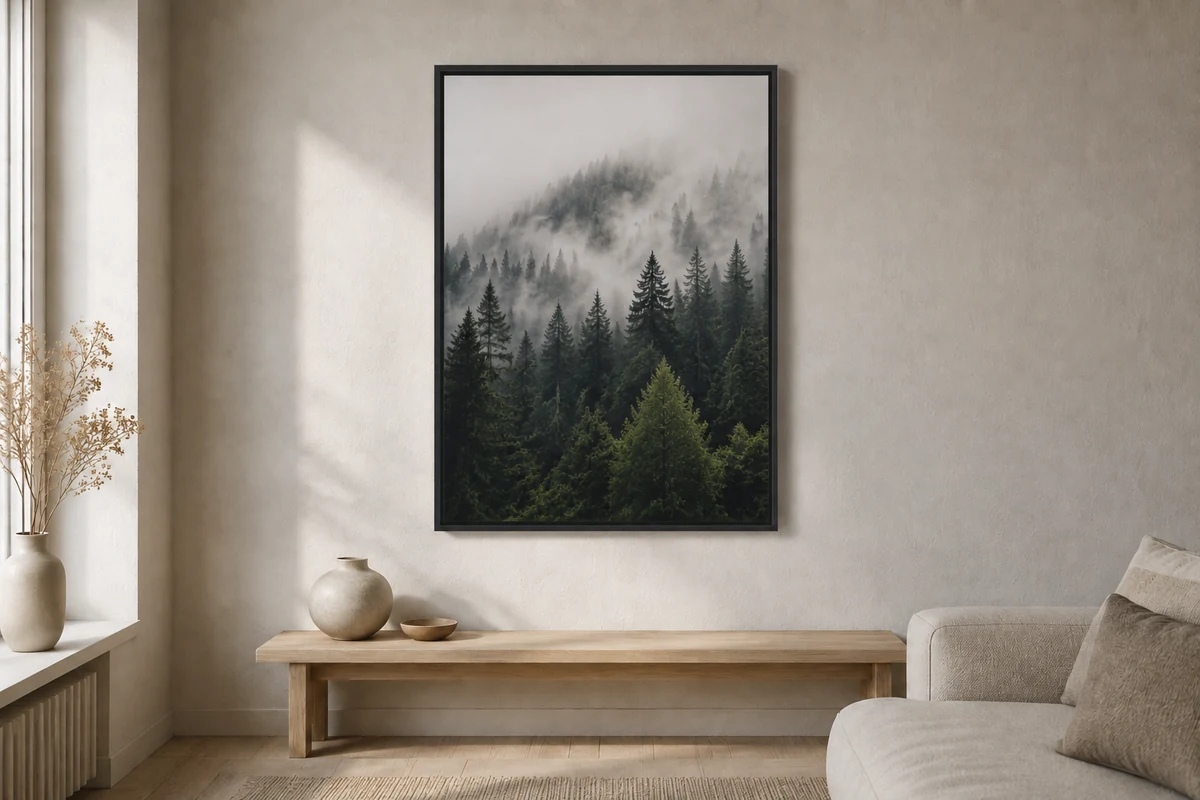 Leinwand 80 x 60 cm im Premium-Schattenfugenrahmen an der Wand