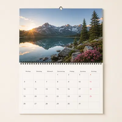 Klappkalender mit Foto oben und Kalendarium unten