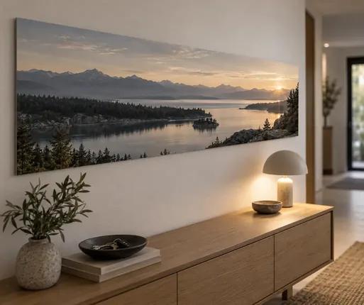 Panoramaposter über einer Kommode im Flur