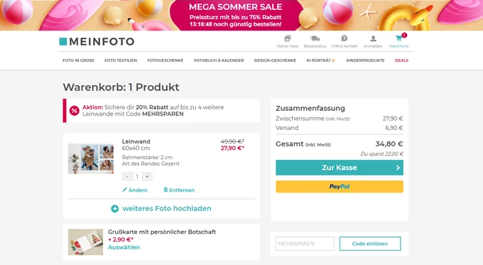 MEINFOTO Rabattcode im Warenkorb einlösen