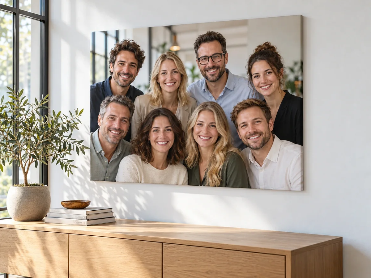 Teamfoto als Leinwand im Büro