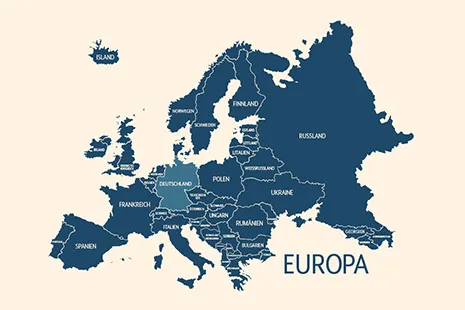 Europakarte „Blautöne“