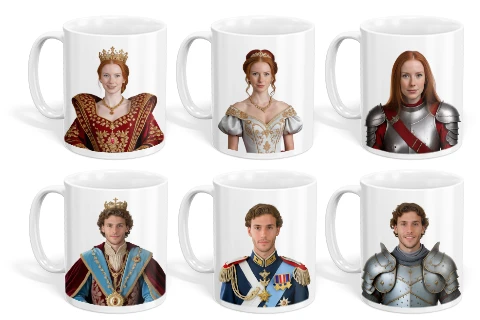 Mittelalterliche Tasse mit lustigem Slogan
