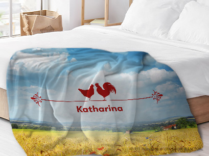 Premium Decke Weizenfeld bedruckt mit Katharinas Namen