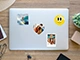 Personalisierte Fotosticker in vier Formen – rund, quadratisch, herzförmig und Retro